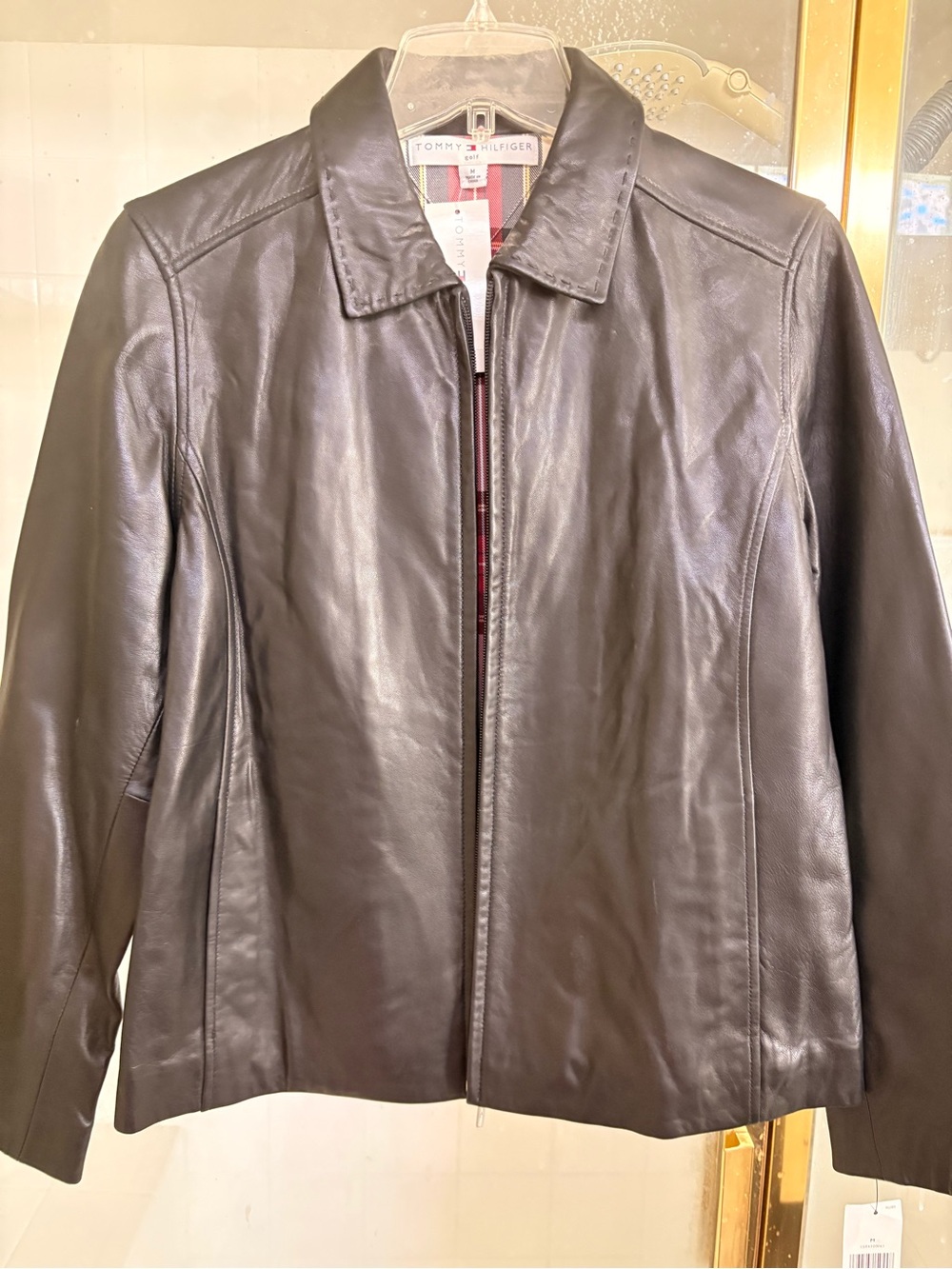 NWT Tommy Hilfiger Women’s Zip Leather Coat Black Size M